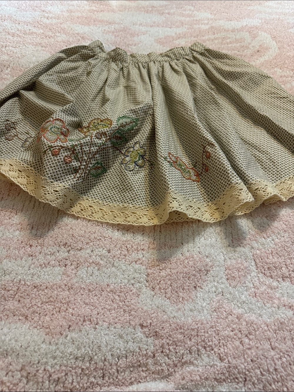Bu and the duck Embroidered Beige Crochet Hem circle Skirt with embroidery